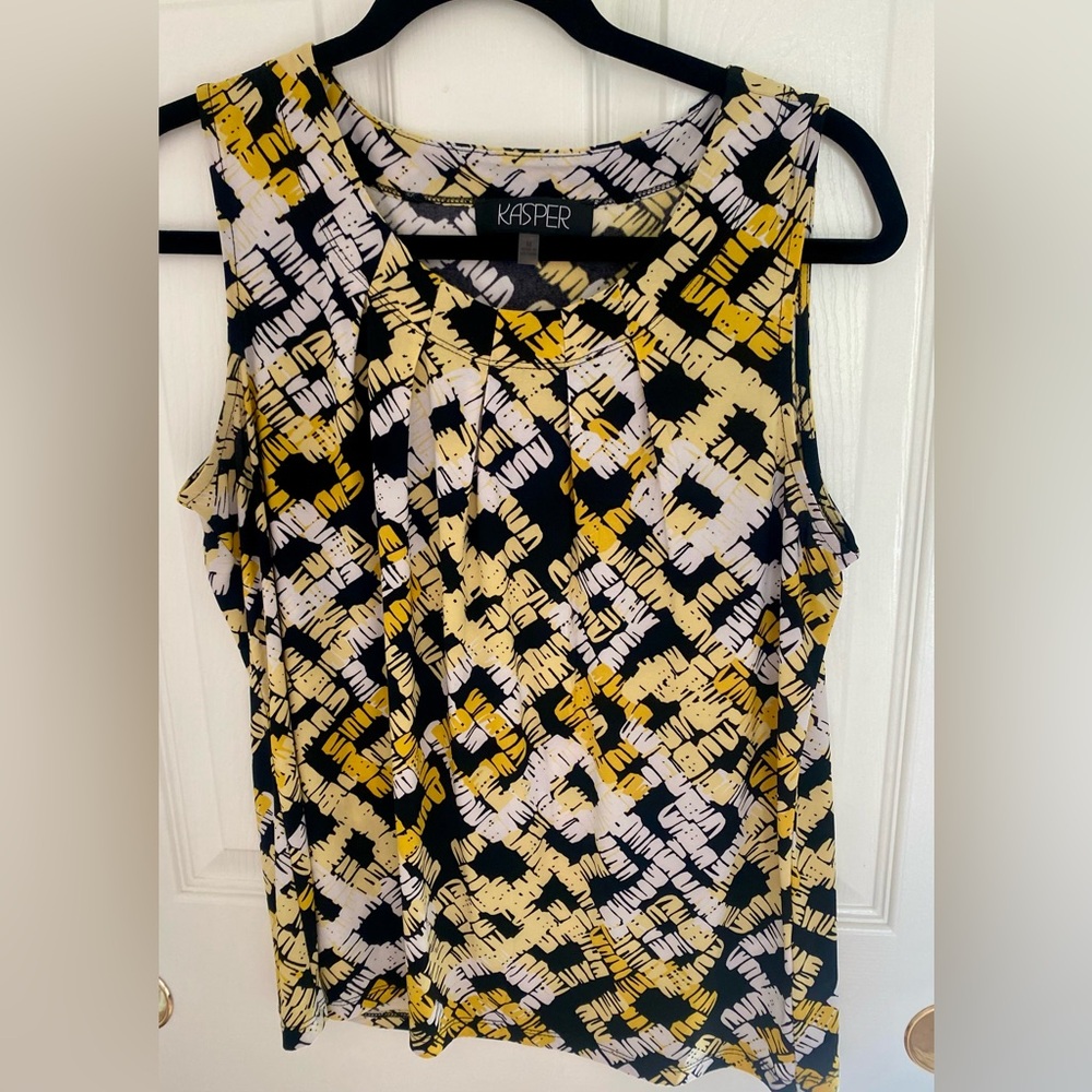 Kasper Yellow Black & White Geometric Women’s Sleeveless Top